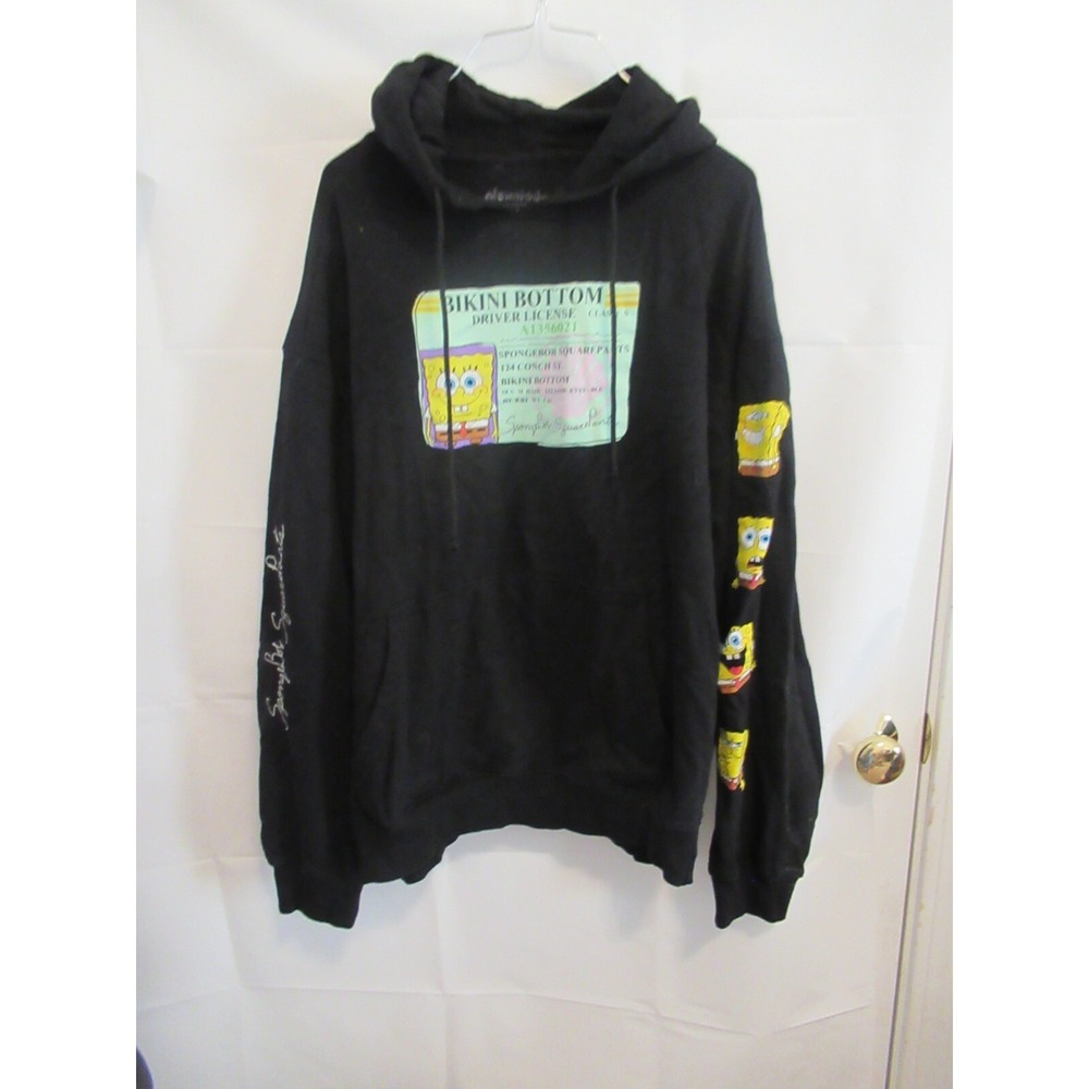Spongebob Patrick Bikini Bottom Drivers License BLACK Hoodie Sweatshirt Size XL